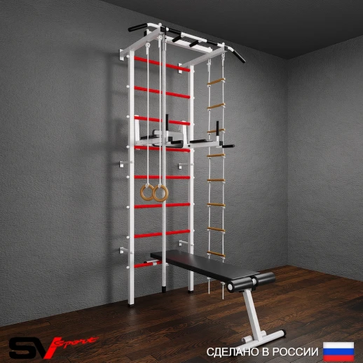 Шведская стенка Sv Pro 805 (Турник Pro/Брусья/стойка/Скамья/Канат/Кольца/Лестница)