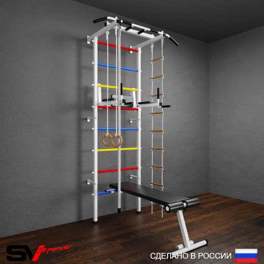 Шведская стенка Sv Pro 805 (Турник Pro/Брусья/стойка/Скамья/Канат/Кольца/Лестница)