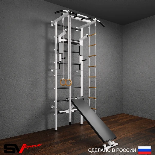 Шведская стенка Sv Pro 805 (Турник Pro/Брусья/стойка/Скамья/Канат/Кольца/Лестница)