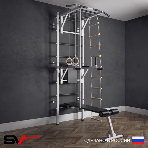 Шведская стенка Sv Sport 525 (Турник рукоход/Брусья/Скамья/Канат/Кольца/Лестница)