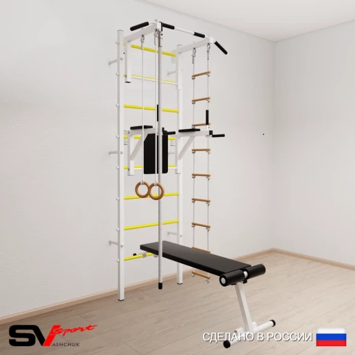 Шведская стенка Sv Sport усиленная 606 (Турник стандарт/Брусья/Скамья/Канат/Кольца/Лестница)