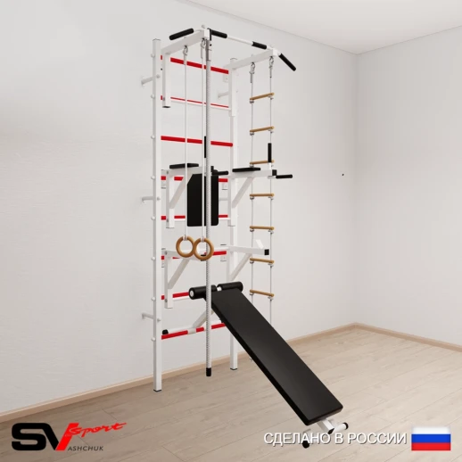 Шведская стенка Sv Sport усиленная 608 (Турник стандарт/Брусья/Стойка/Скамья/Канат/Кольца/Лестница)
