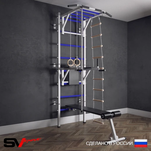 Шведская стенка Sv Sport усиленная 625 (Турник рукоход/Брусья/Скамья/Канат/Кольца/Лестница)