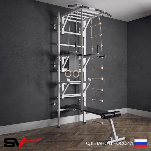 Шведская стенка Sv Sport усиленная 627 (Турник рукоход/Брусья/Стойка/Скамья/Канат/Кольца/Лестница)