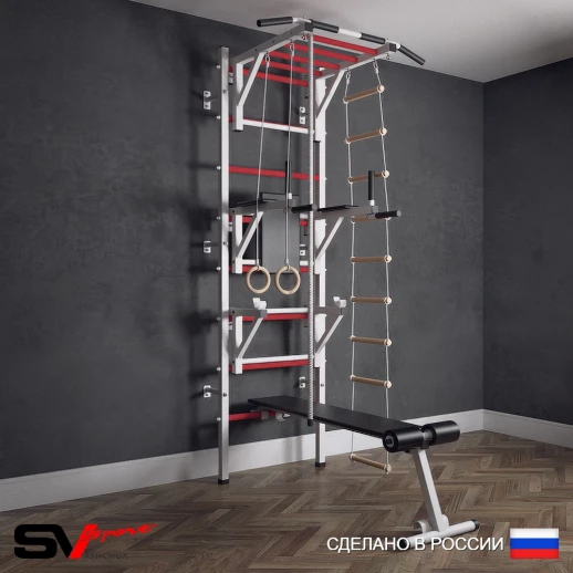 Шведская стенка Sv Sport усиленная 627 (Турник рукоход/Брусья/Стойка/Скамья/Канат/Кольца/Лестница)